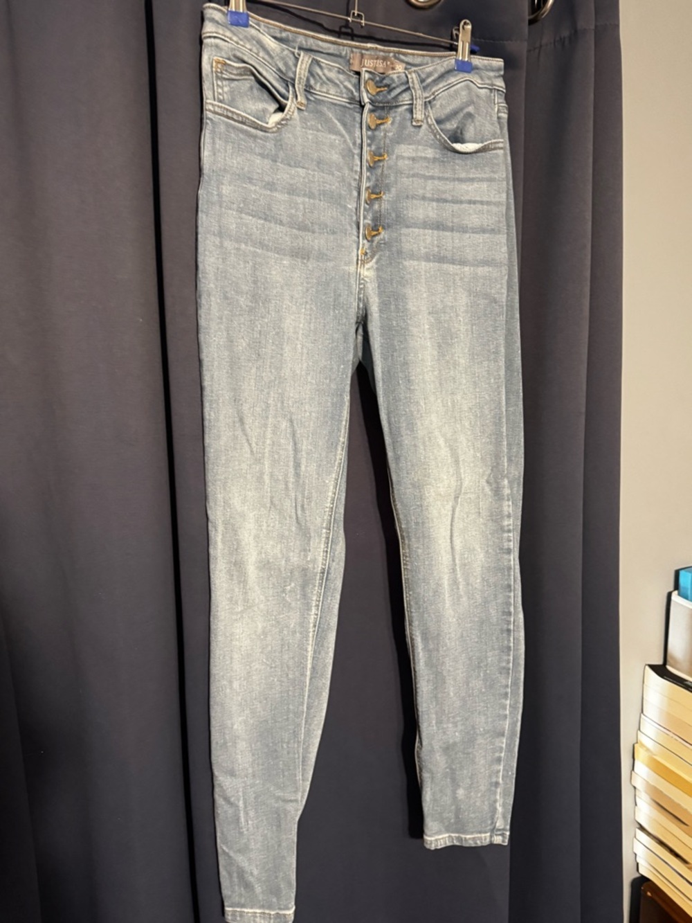 Just USA Light Wash High-Rise Button-Fly Skinny Jeans